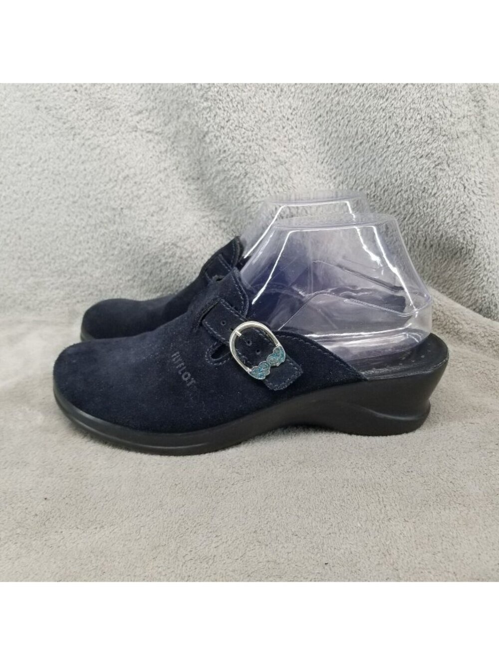 Fly Flot Shoes Womens Size 7.5 Polly Navy Blue Suede Leather Clogs *Read*